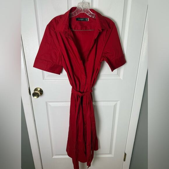 Lauren Ralph Lauren Belted Cotton Blend Shirtdress 14 - Picture 2 of 6